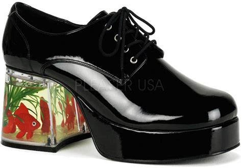 shoes with fake fish in heel|disco fishbowl platform shoes.